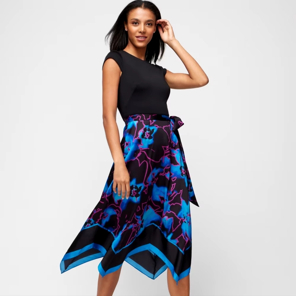 White House Black Market Black and Blue Midi Dress